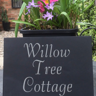 Willow tree cottage house sign, etched slate